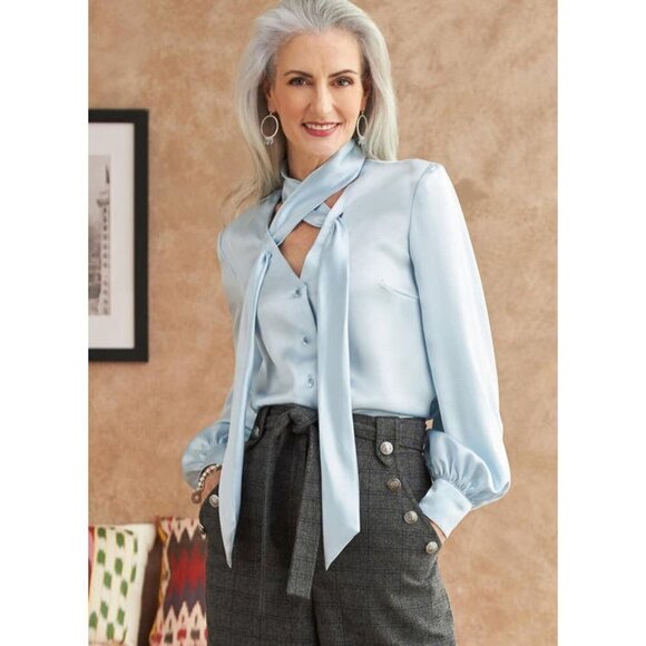 Butterick Sewing Pattern 10342 6710 Top Blouse Collar Tie Keyhole Misses Size 14 - Picture 6 of 6